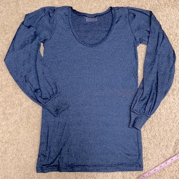 Michael Stars for Anthropologie Blue Metallic Pleated Top Long Sleeve Tee Sz OS - Picture 6 of 11
